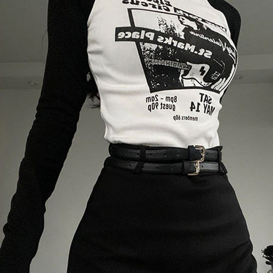 Y2k Black Patchwork Crop Top