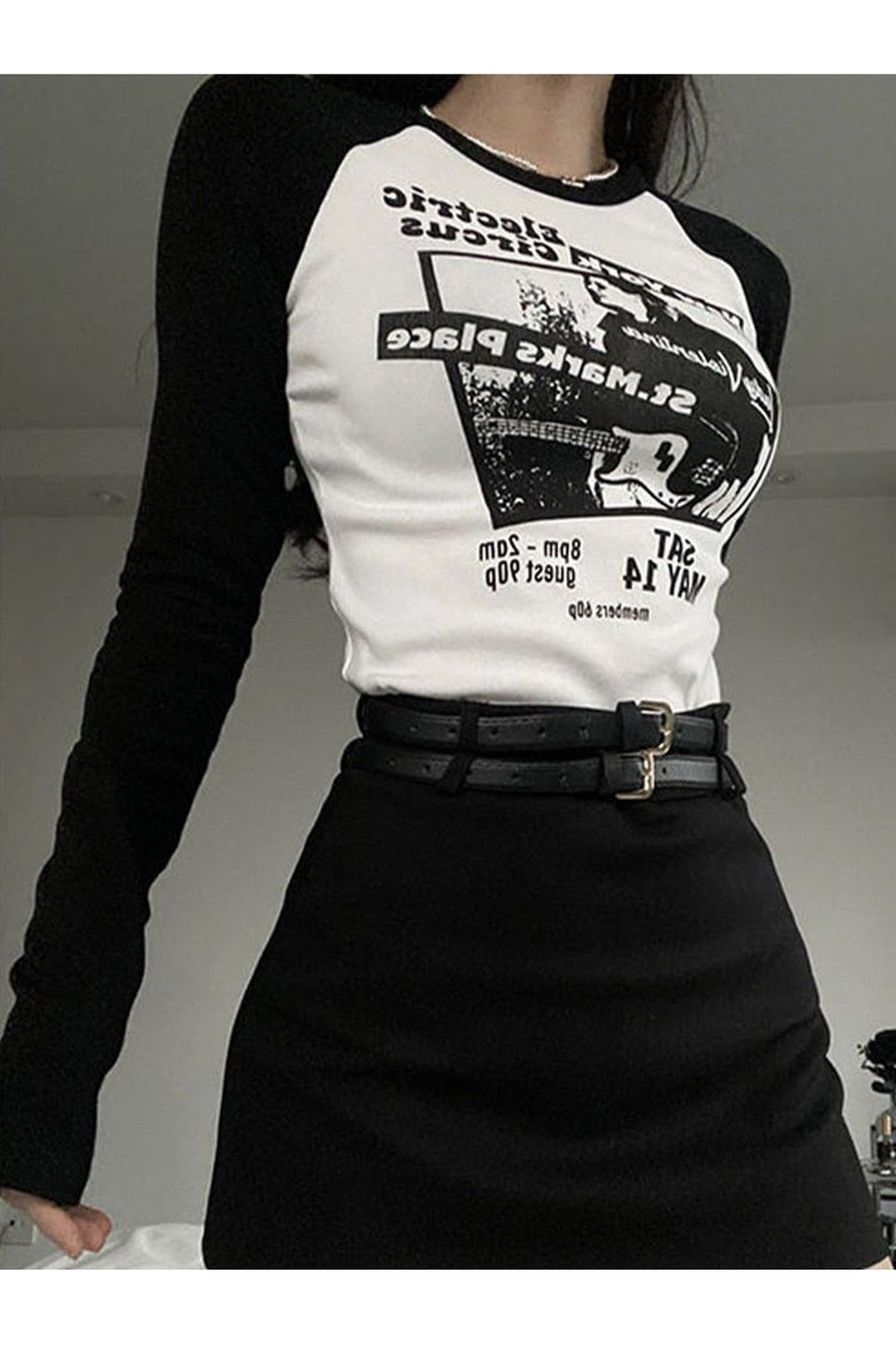 Y2k Black Patchwork Crop Top