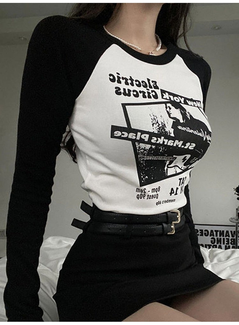 Y2k Black Patchwork Crop Top