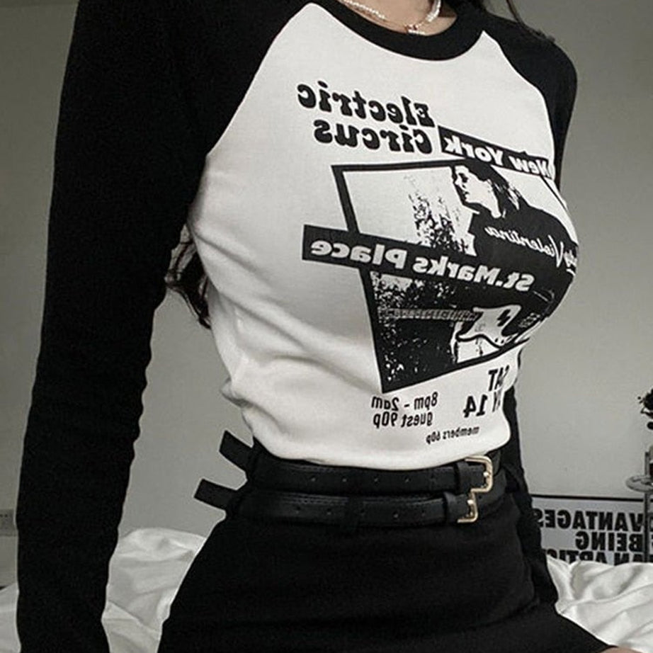 Y2k Black Patchwork Crop Top