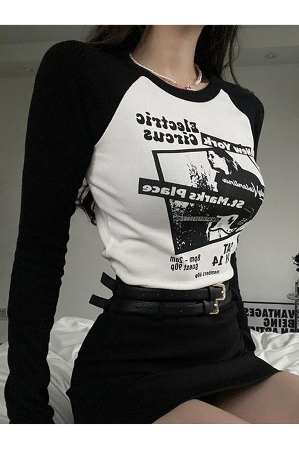 Y2k Black Patchwork Crop Top