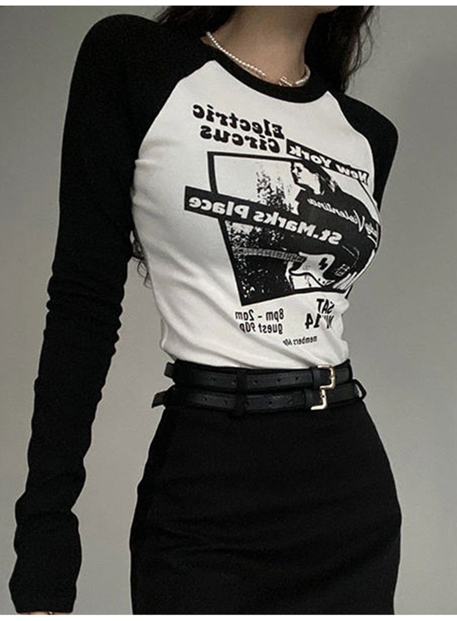 Y2k Black Patchwork Crop Top