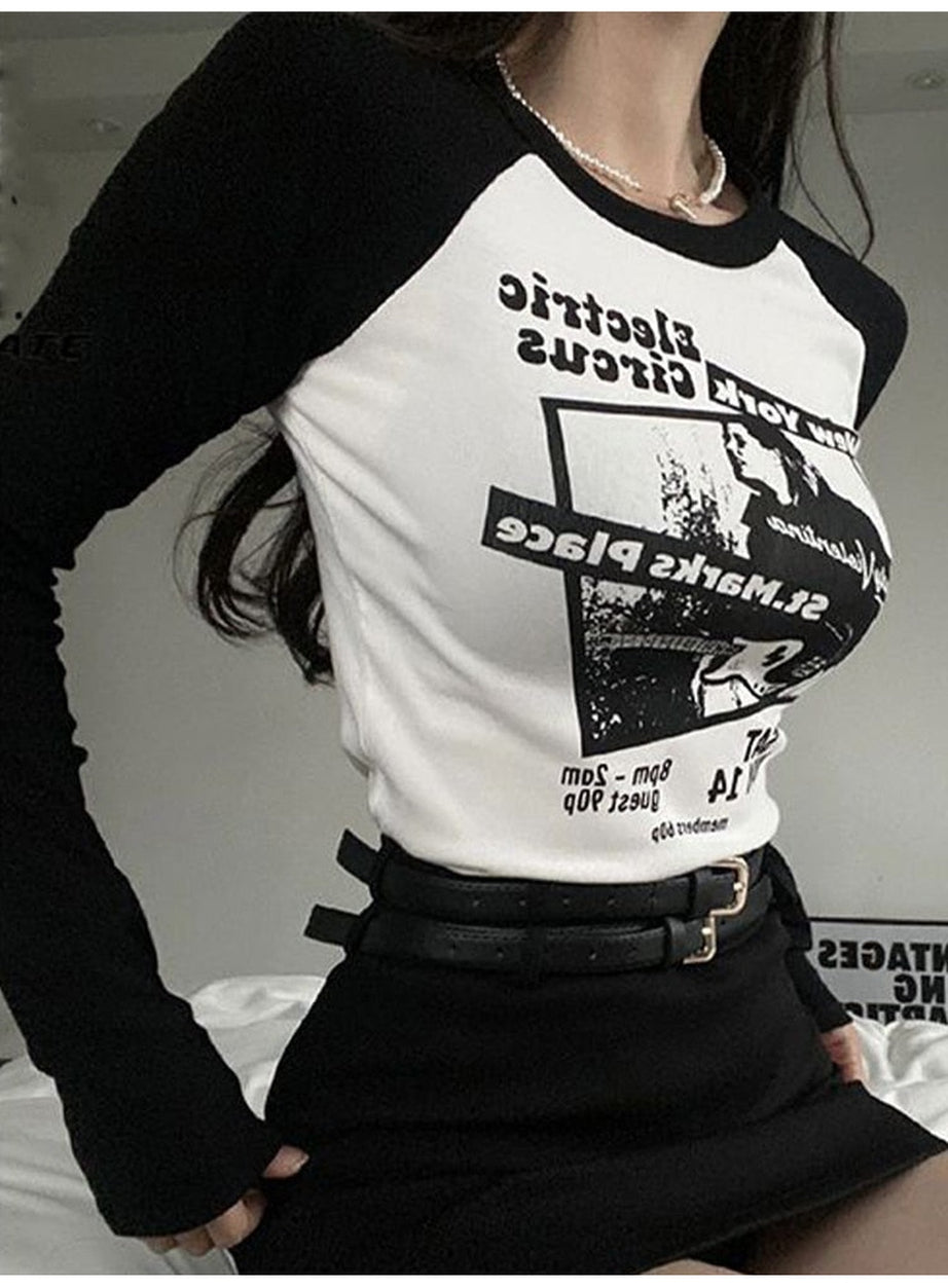 Y2k Black Patchwork Crop Top