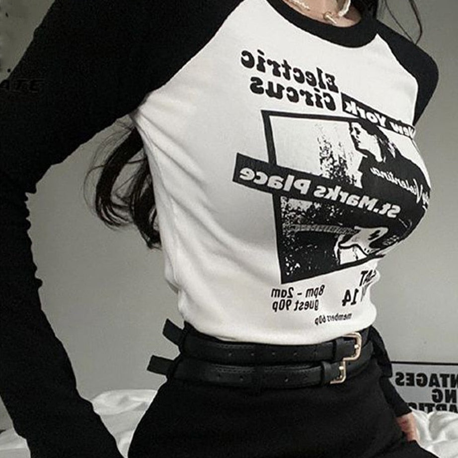 Y2k Black Patchwork Crop Top