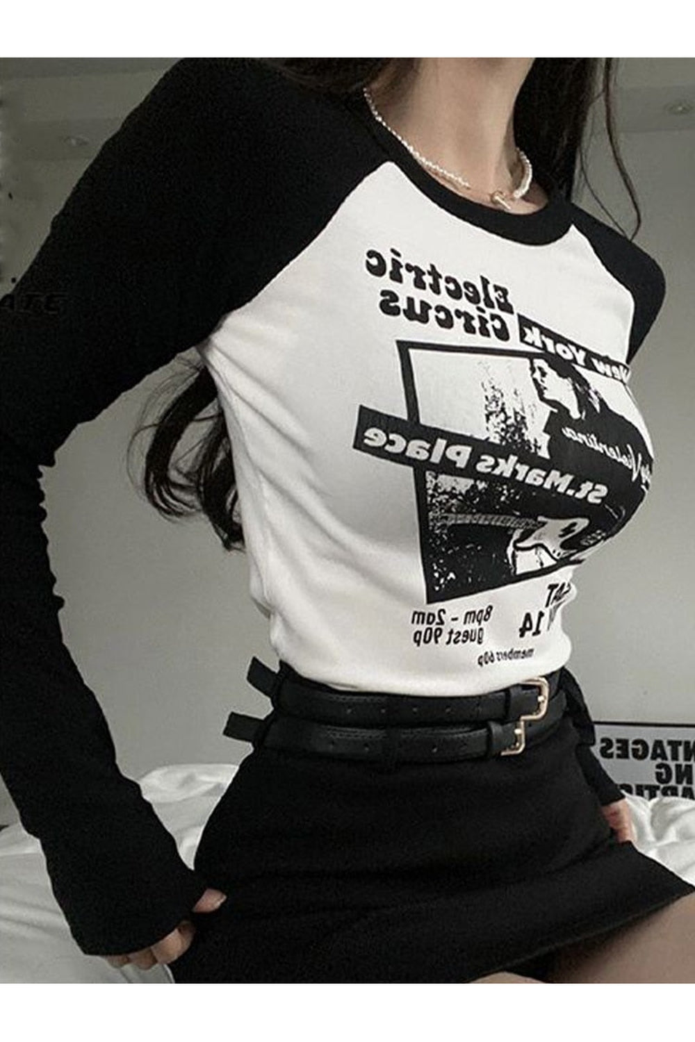 Y2k Black Patchwork Crop Top