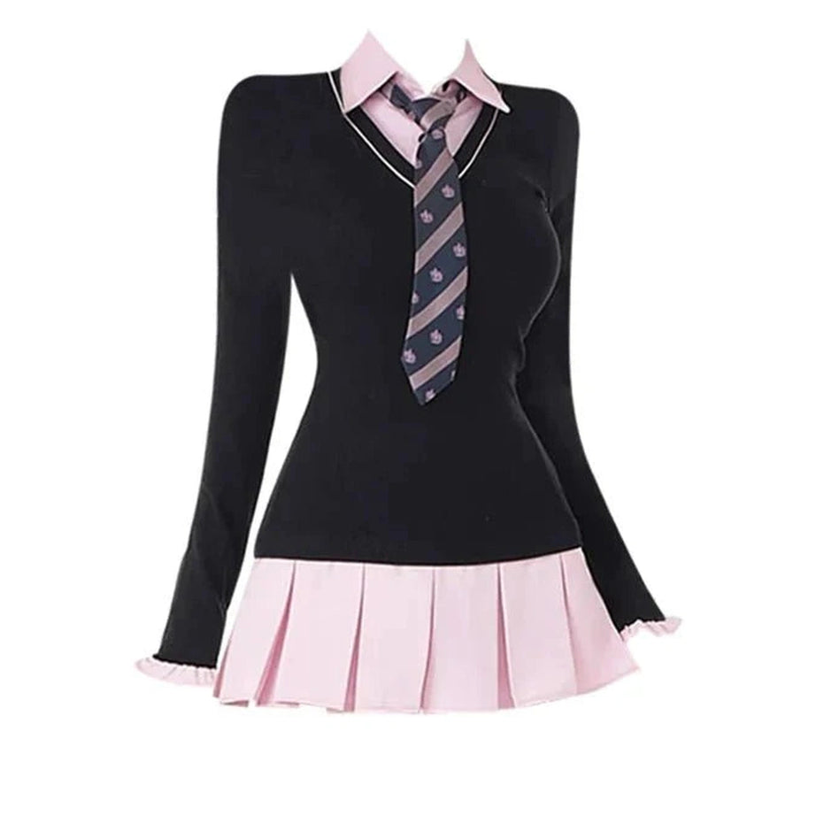 Y2k Black Pink Preppy Dress