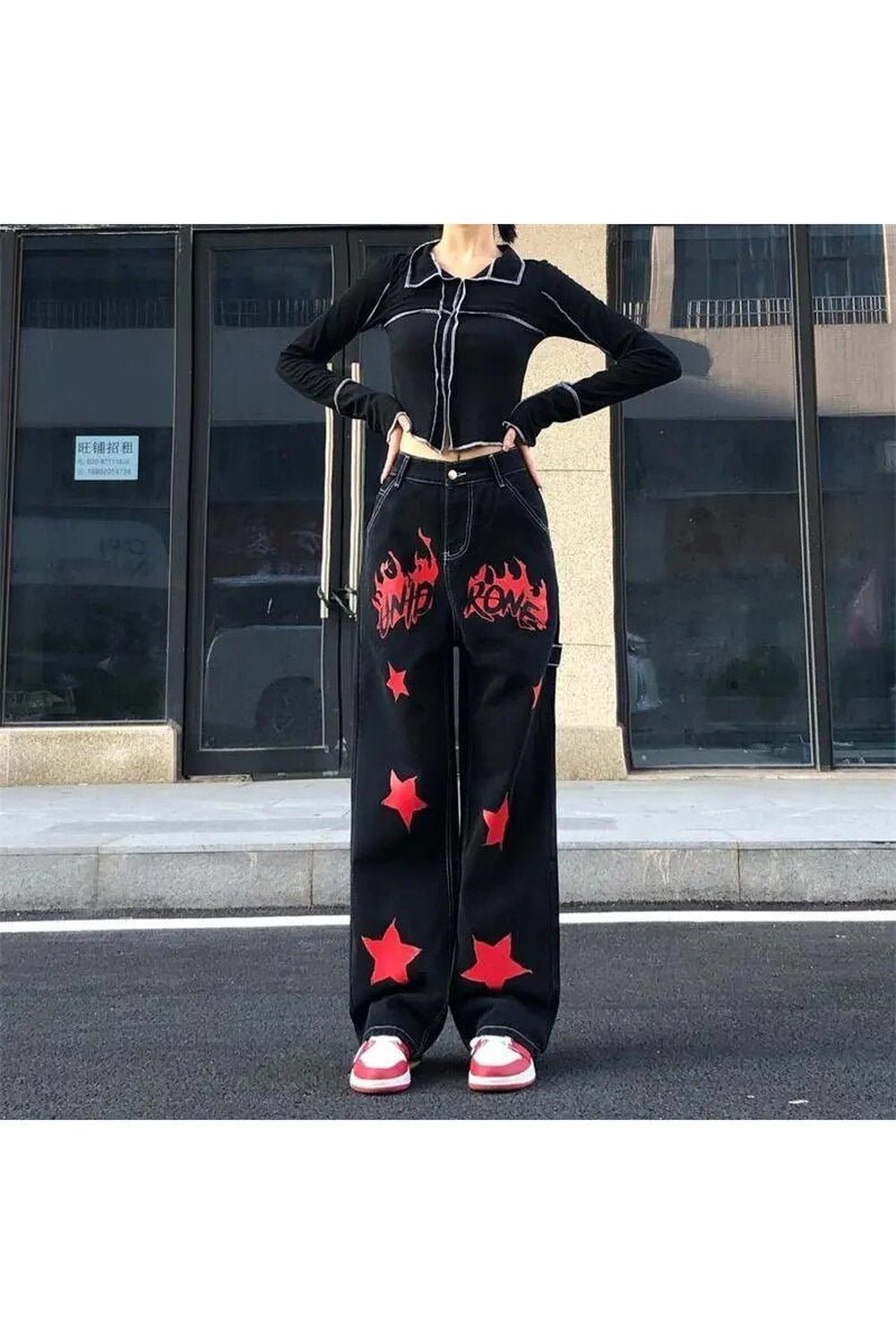 Y2k Black Red Star Jeans