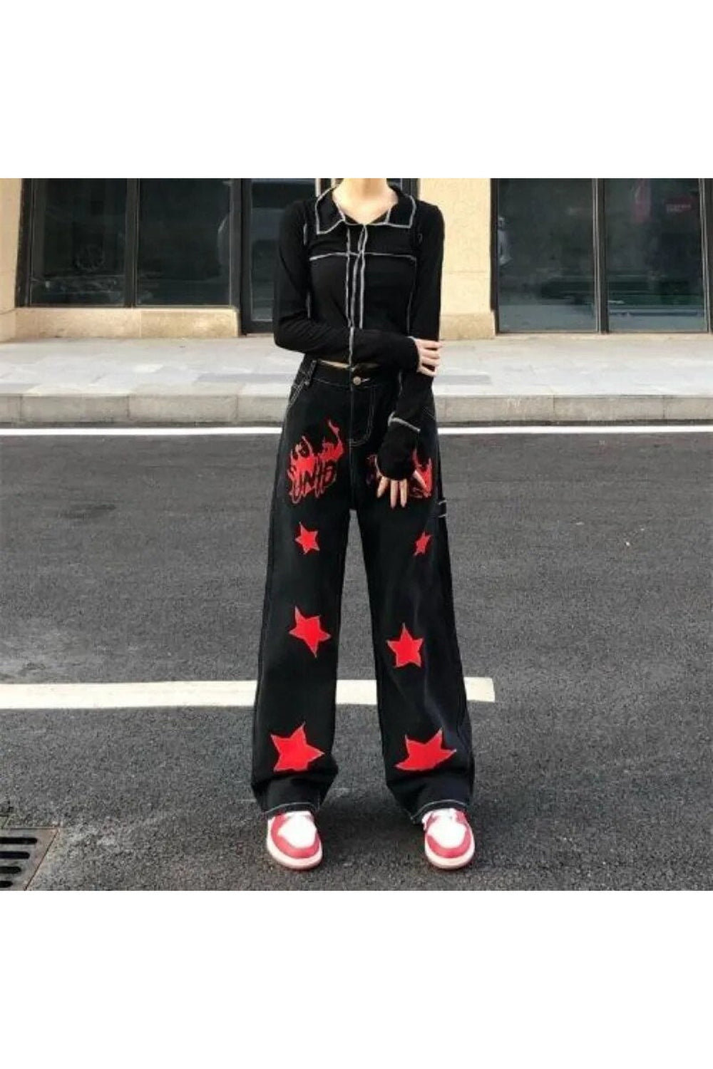 Y2k Black Red Star Jeans