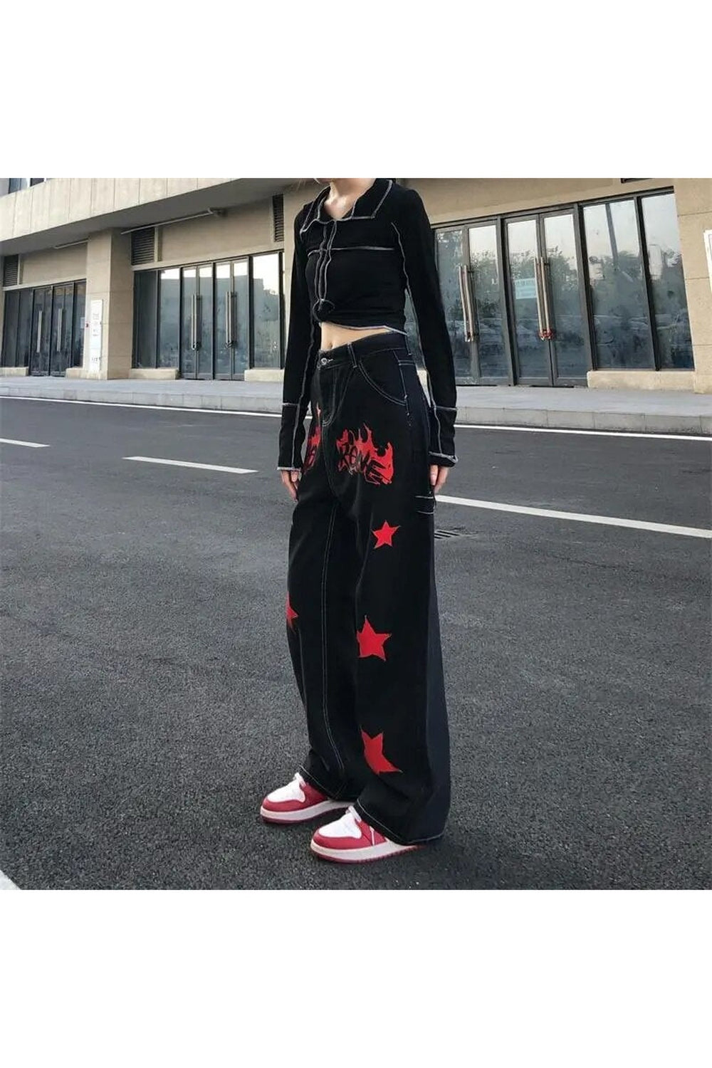 Y2k Black Red Star Jeans