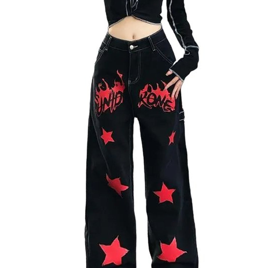 Y2k Black Red Star Jeans