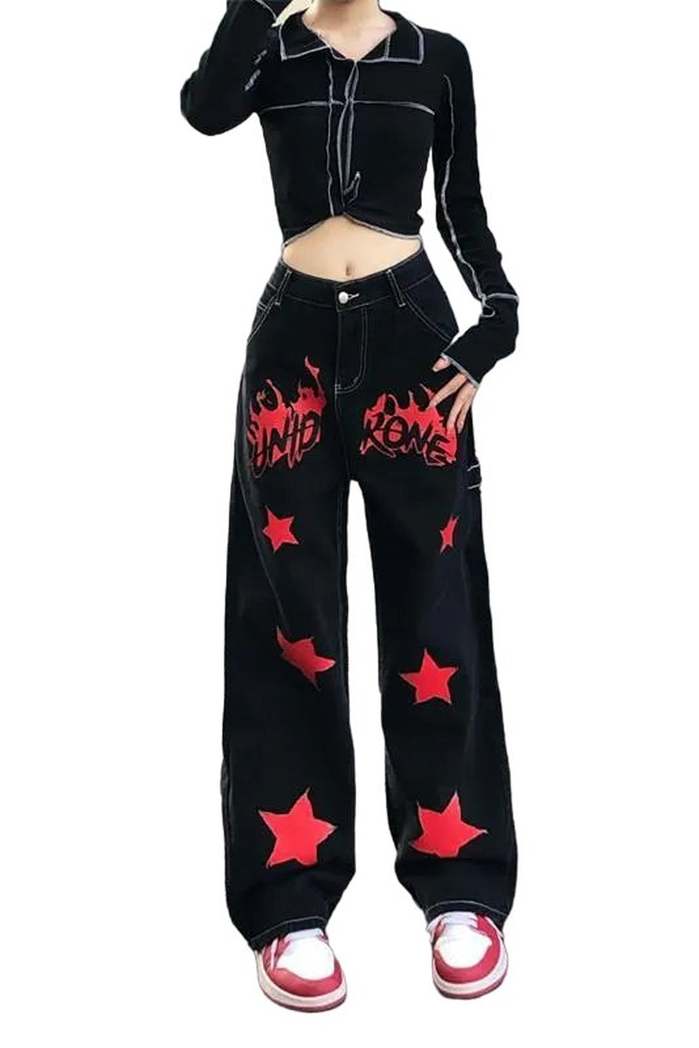 Y2k Black Red Star Jeans