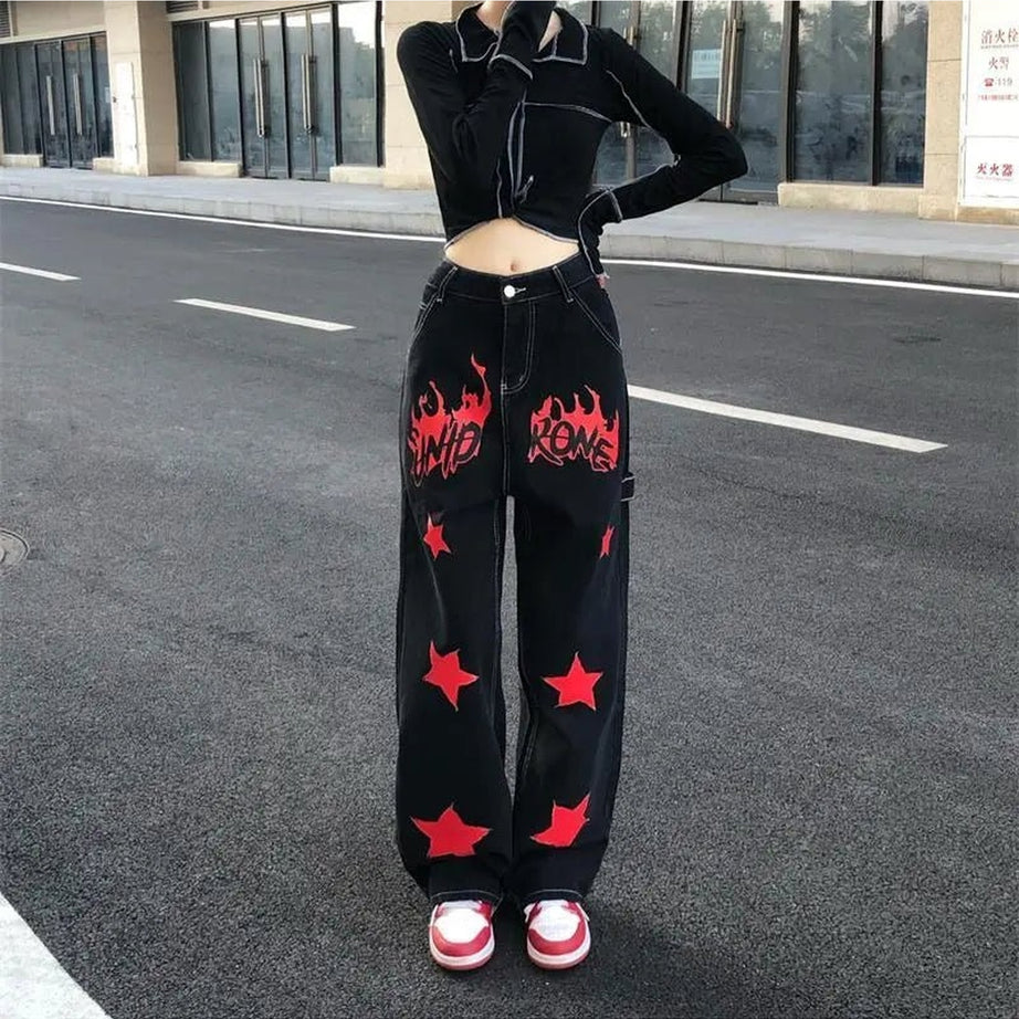 Y2k Black Red Star Jeans