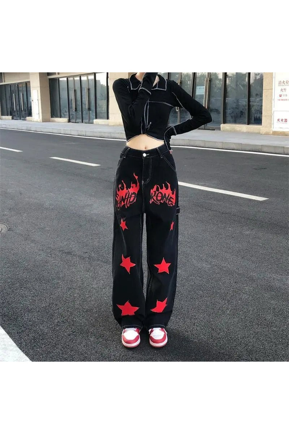 Y2k Black Red Star Jeans