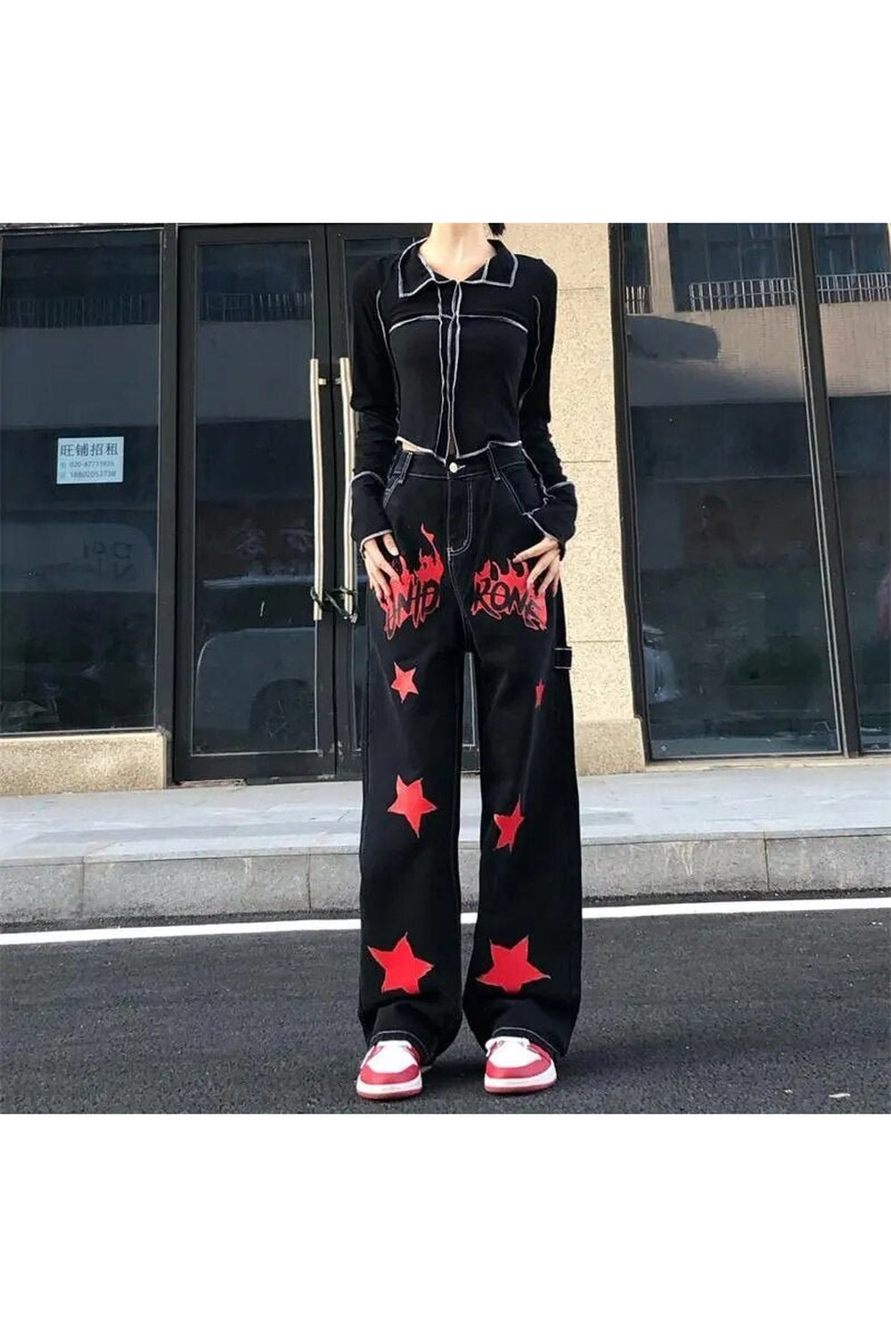 Y2k Black Red Star Jeans