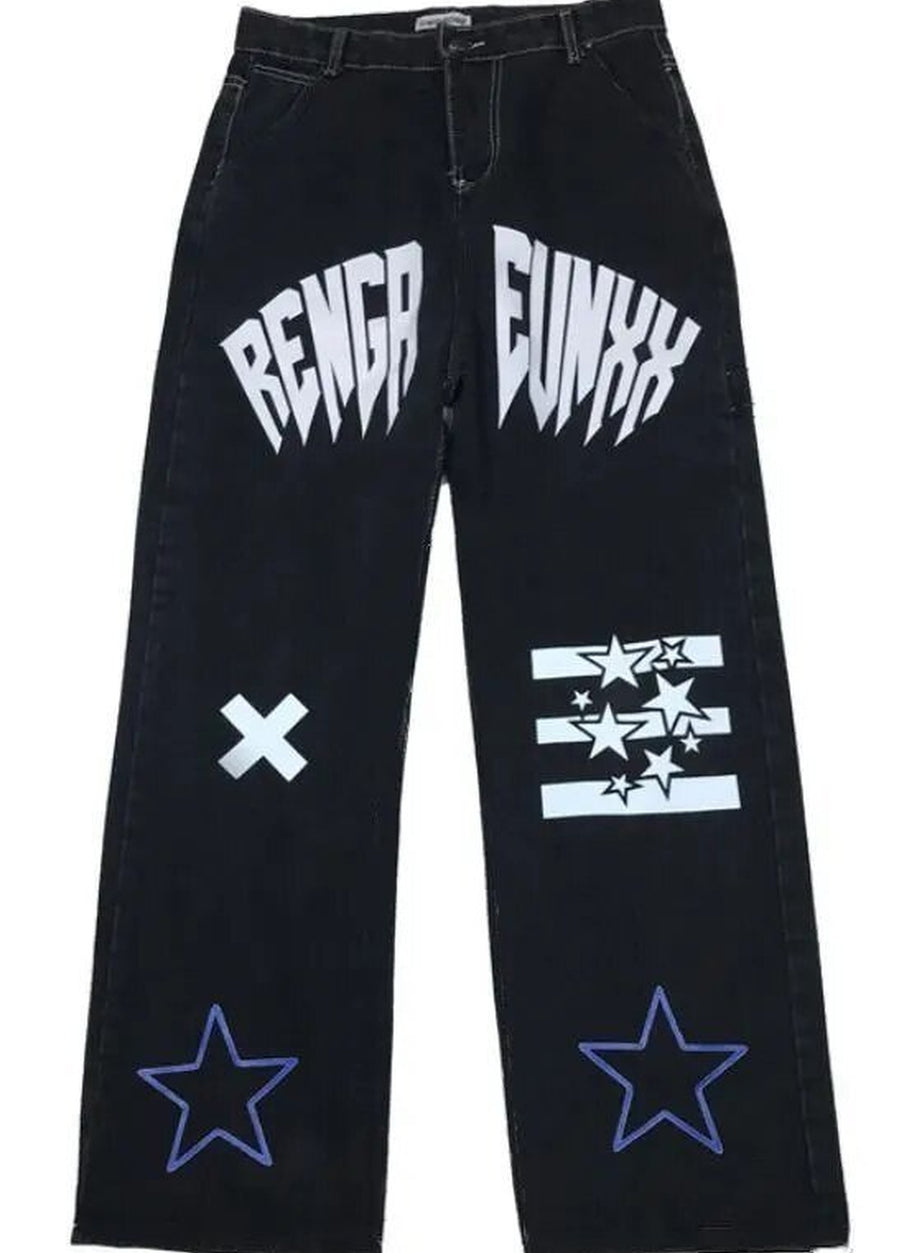 Y2k Black Star Print High Waist Jeans