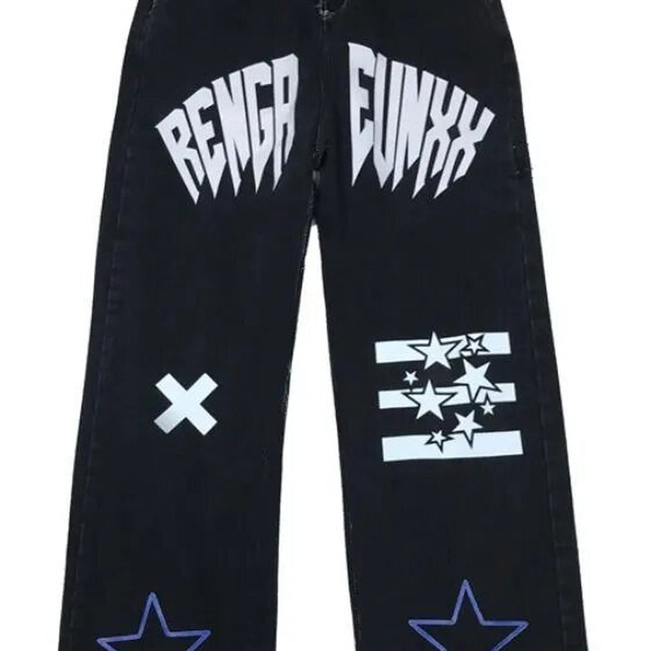 Y2k Black Star Print High Waist Jeans