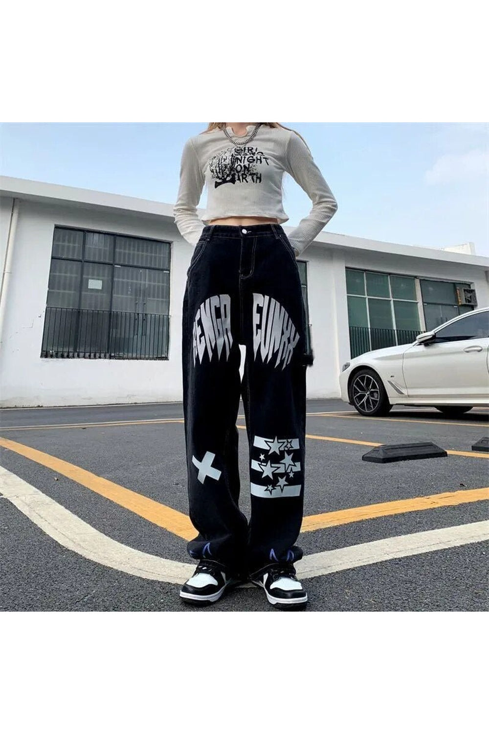 Y2k Black Star Print High Waist Jeans