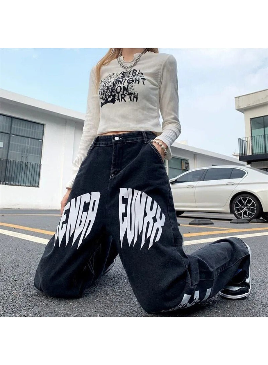 Y2k Black Star Print High Waist Jeans