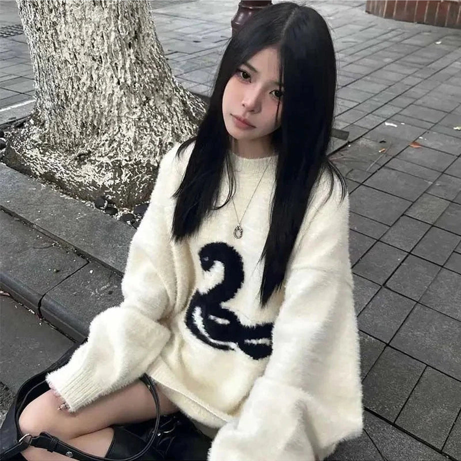 Y2k Black Swan Oversized Sweater