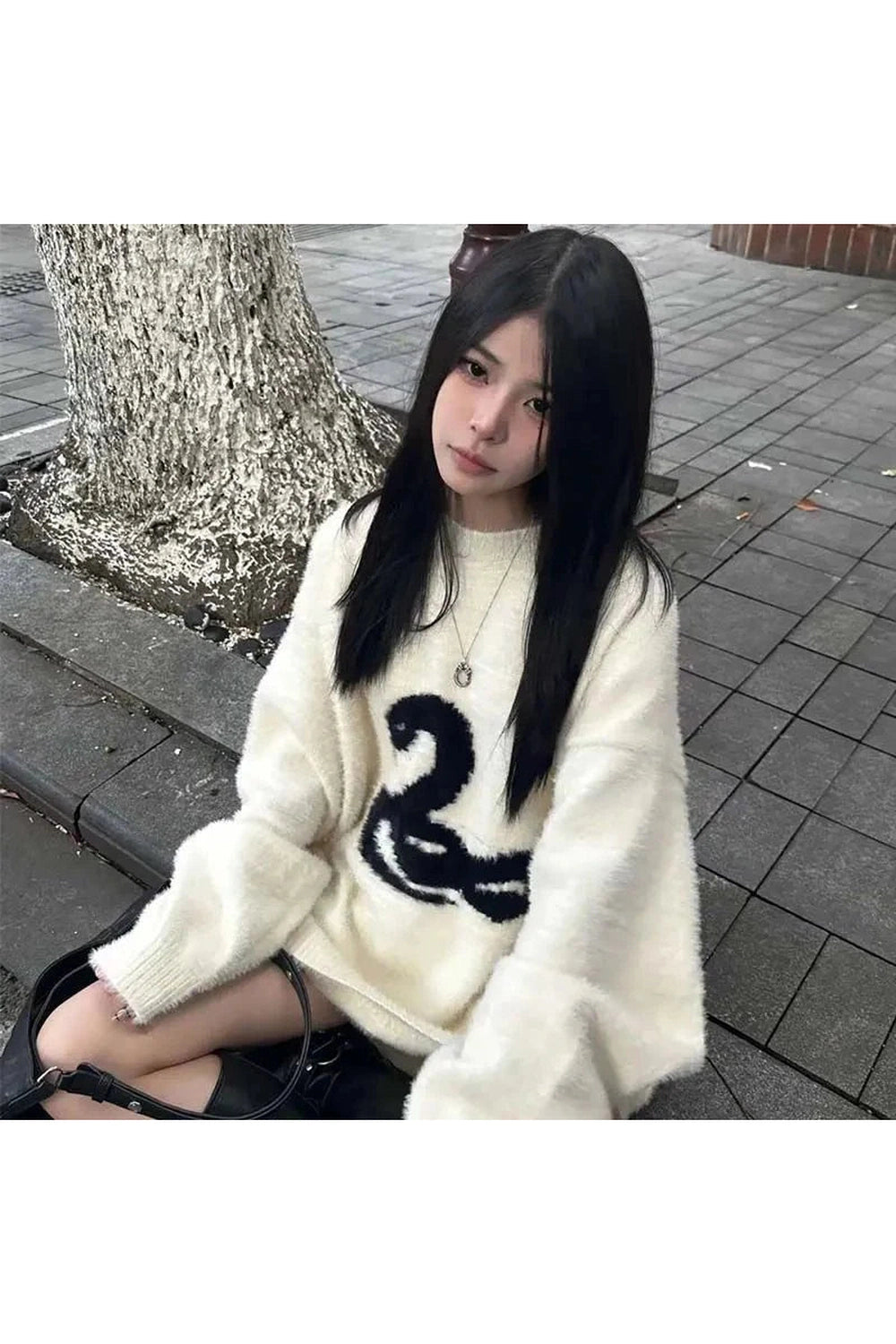 Y2k Black Swan Oversized Sweater