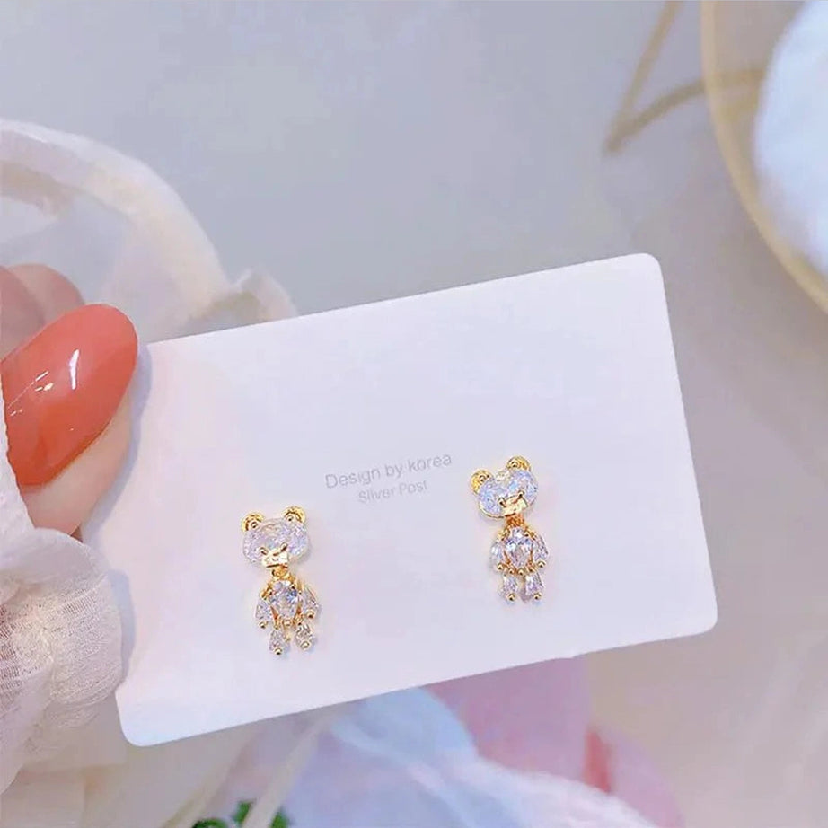 Y2k Bling Zircon Bear Earrings