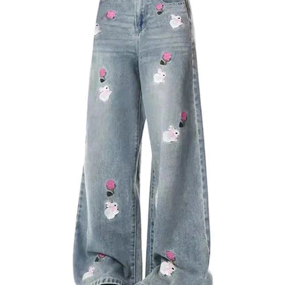 Y2k Blossom Breeze Wide-Leg Denim