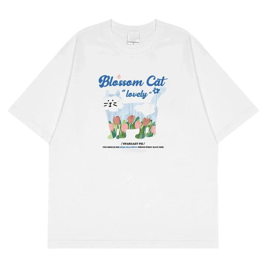 Y2k Blossom Cat Tulip T-Shirt