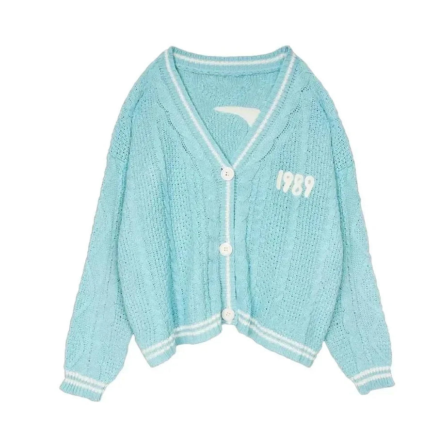 Y2k Blue Bird Embroidery Cardigan