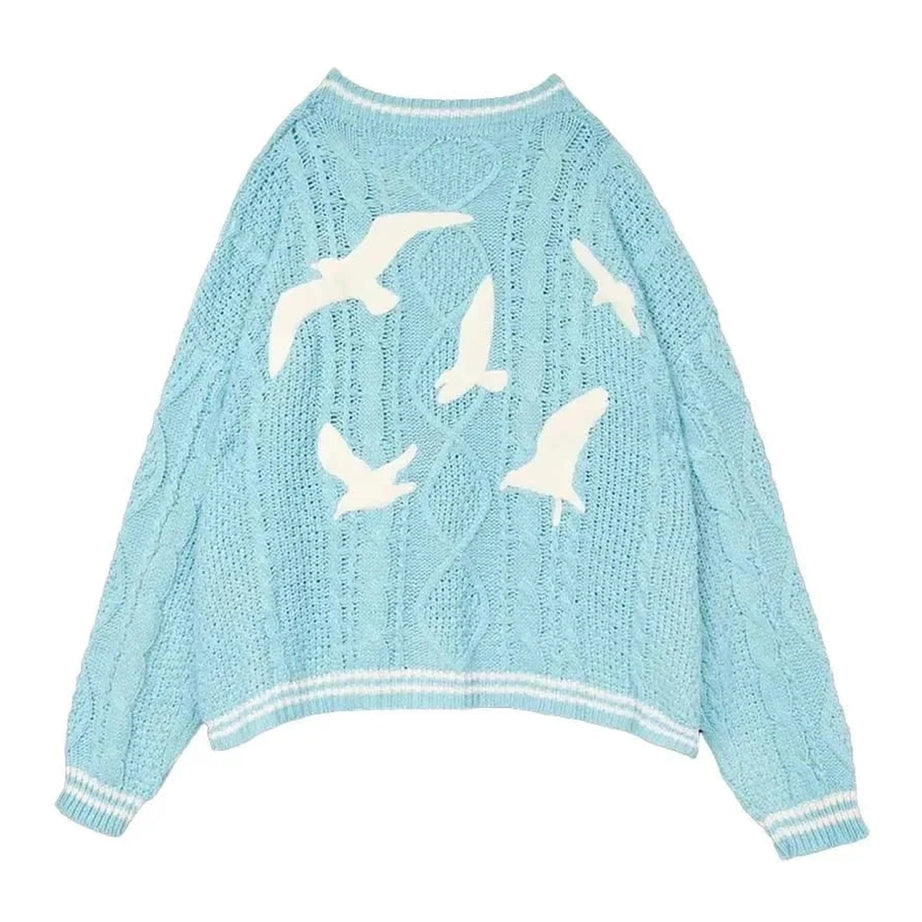 Y2k Blue Bird Embroidery Cardigan