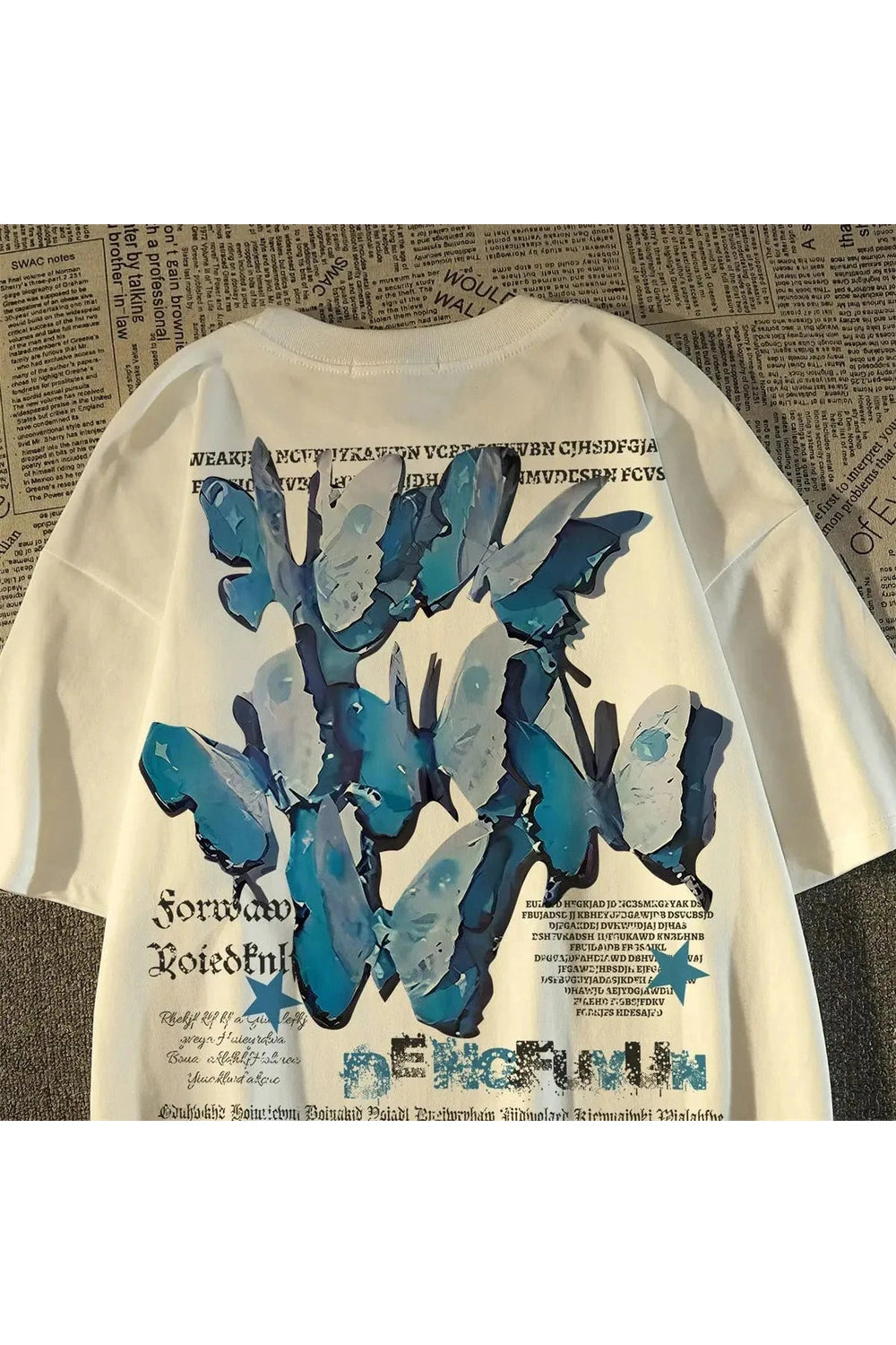 Y2k Blue Butterfly Graphic T-Shirt