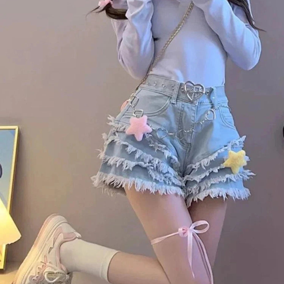 Y2k Kawaii Blue Denim Short Pants