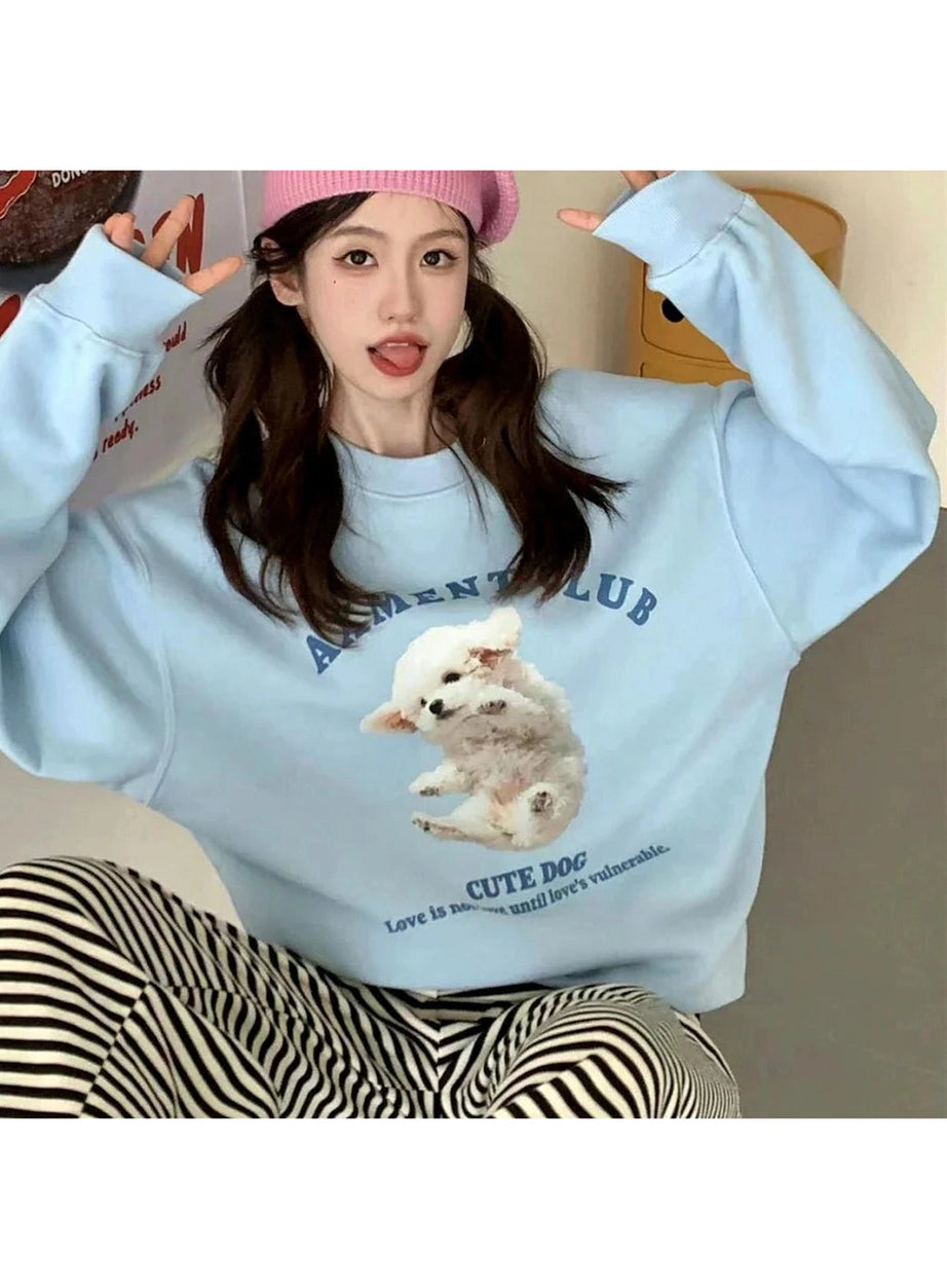 Y2k Blue Dog Cartoon Hoodie