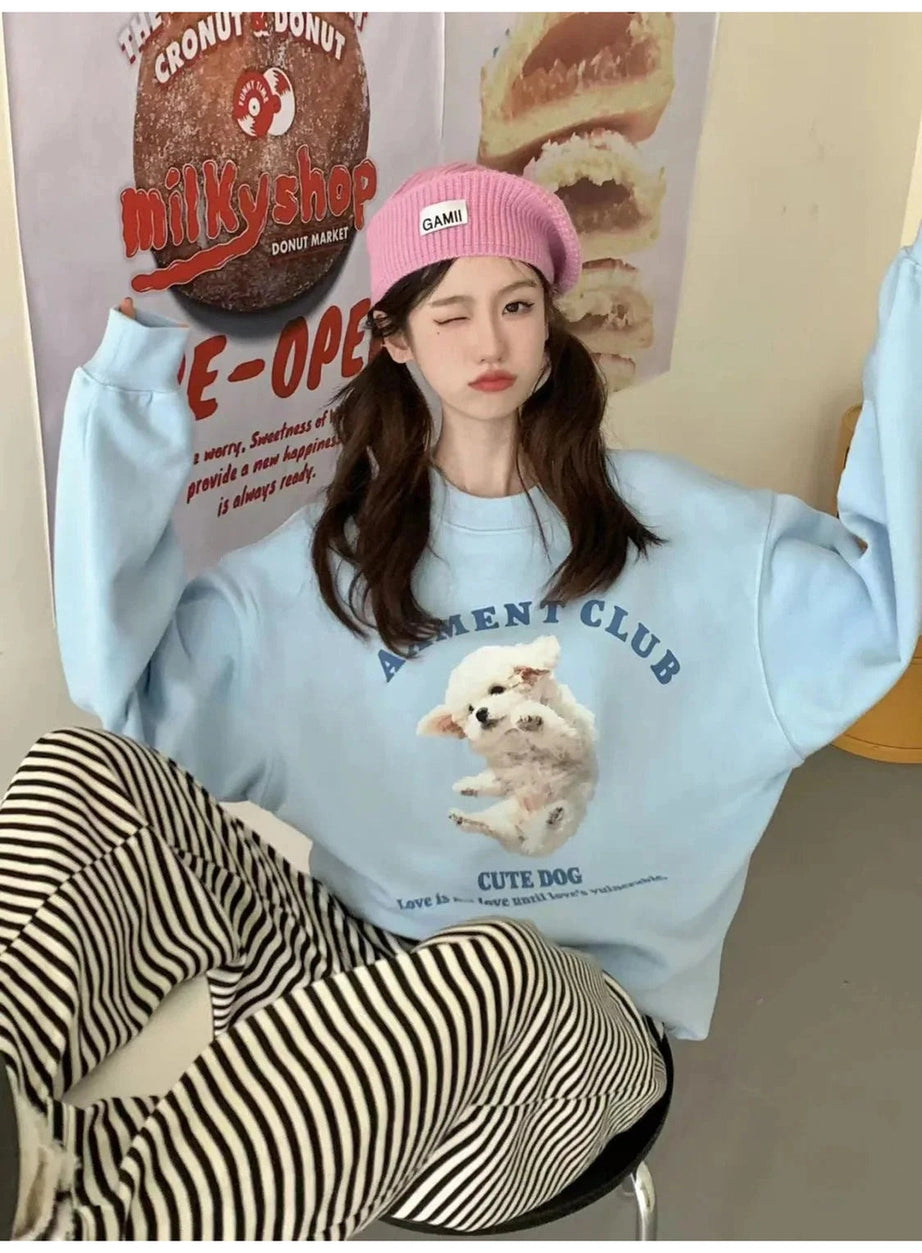 Y2k Blue Dog Cartoon Hoodie