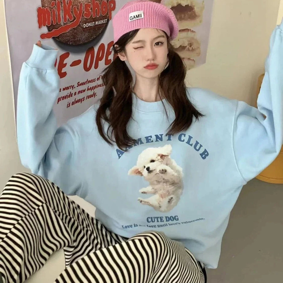 Y2k Blue Dog Cartoon Hoodie