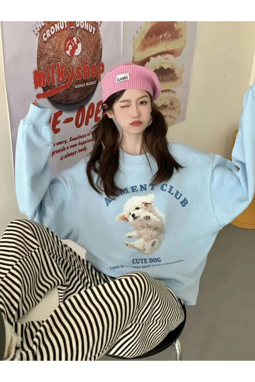 Y2k Blue Dog Cartoon Hoodie