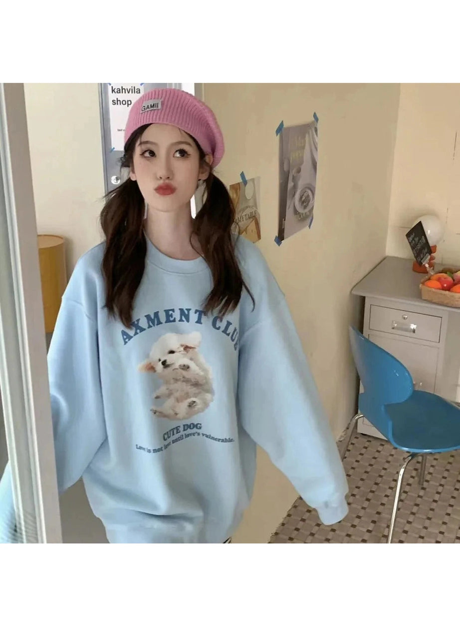 Y2k Blue Dog Cartoon Hoodie