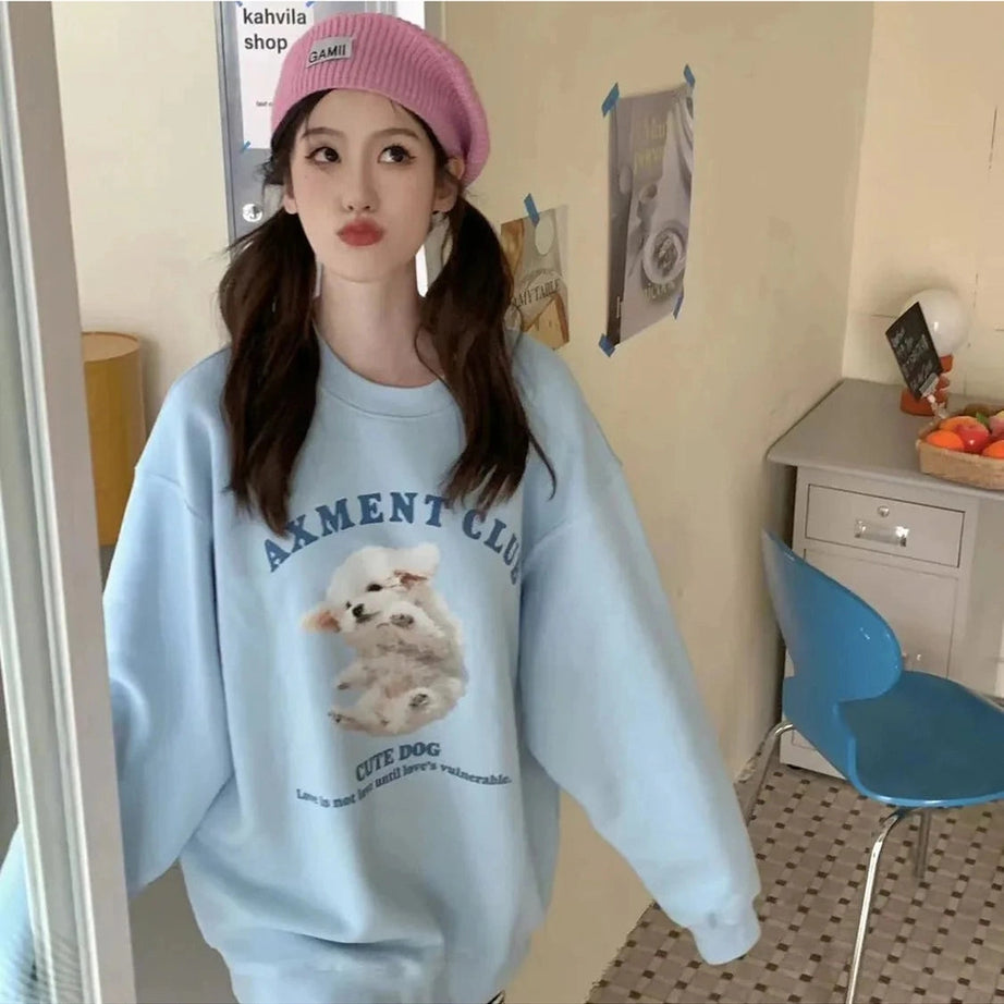 Y2k Blue Dog Cartoon Hoodie