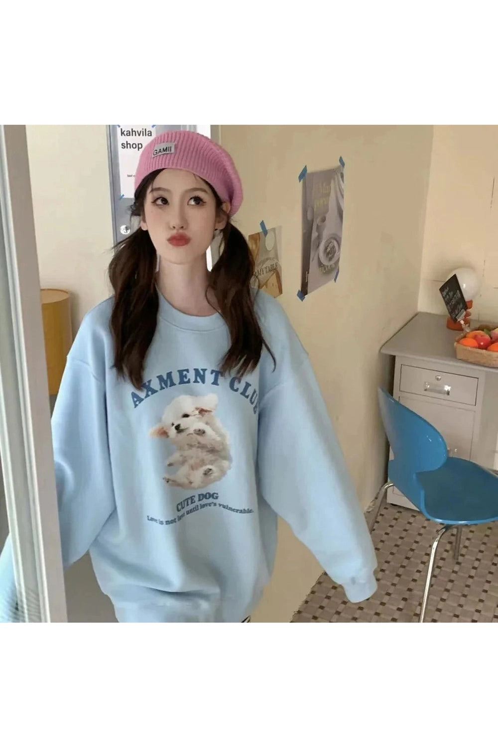 Y2k Blue Dog Cartoon Hoodie