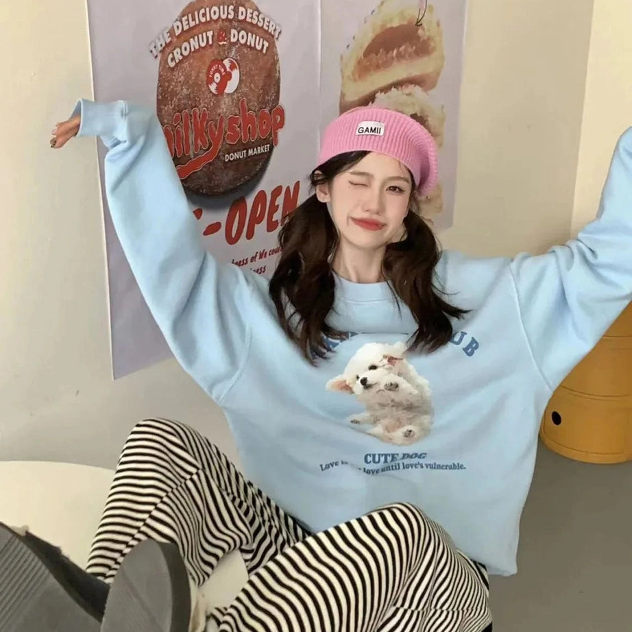 Y2k Blue Dog Cartoon Hoodie