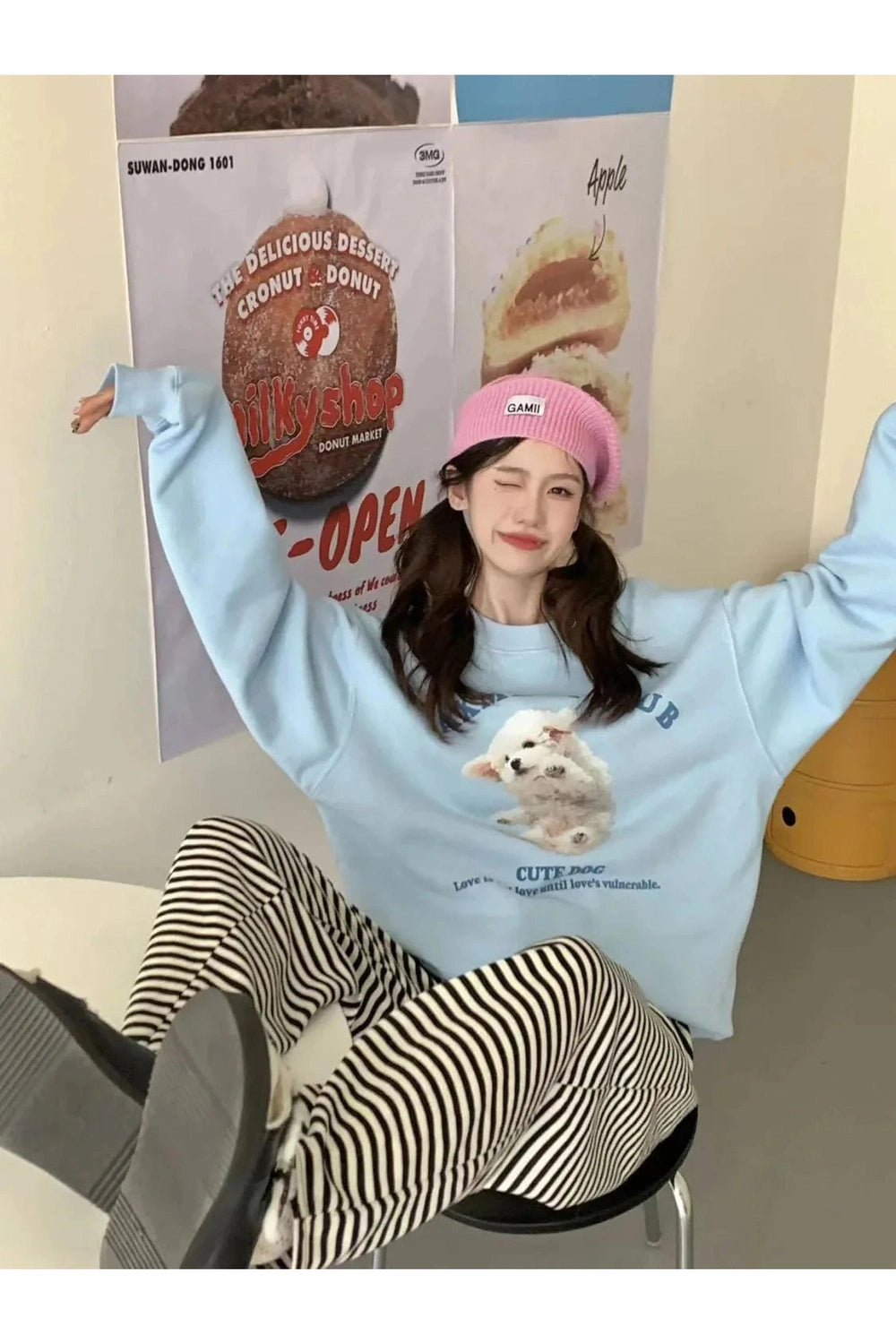 Y2k Blue Dog Cartoon Hoodie