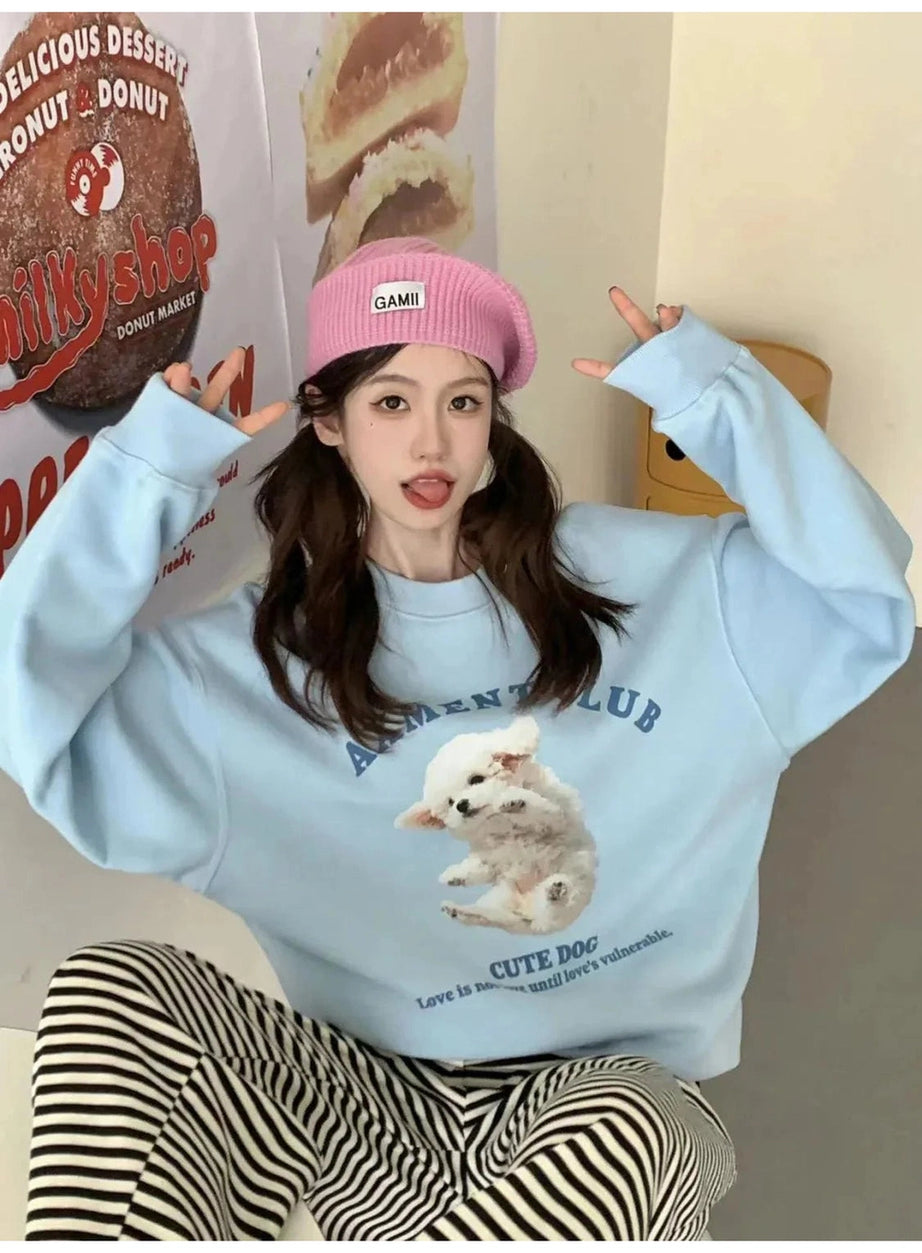 Y2k Blue Dog Cartoon Hoodie