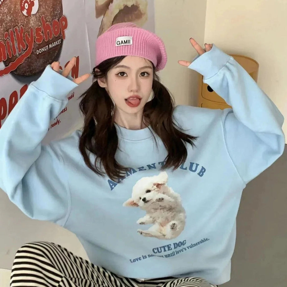 Y2k Blue Dog Cartoon Hoodie