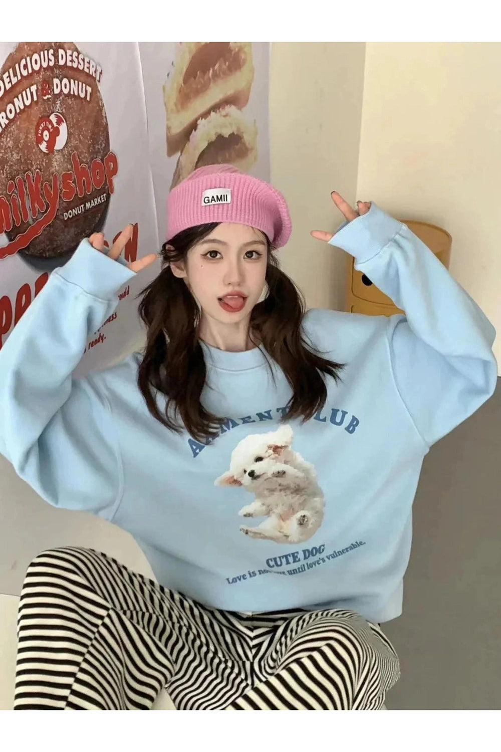 Y2k Blue Dog Cartoon Hoodie