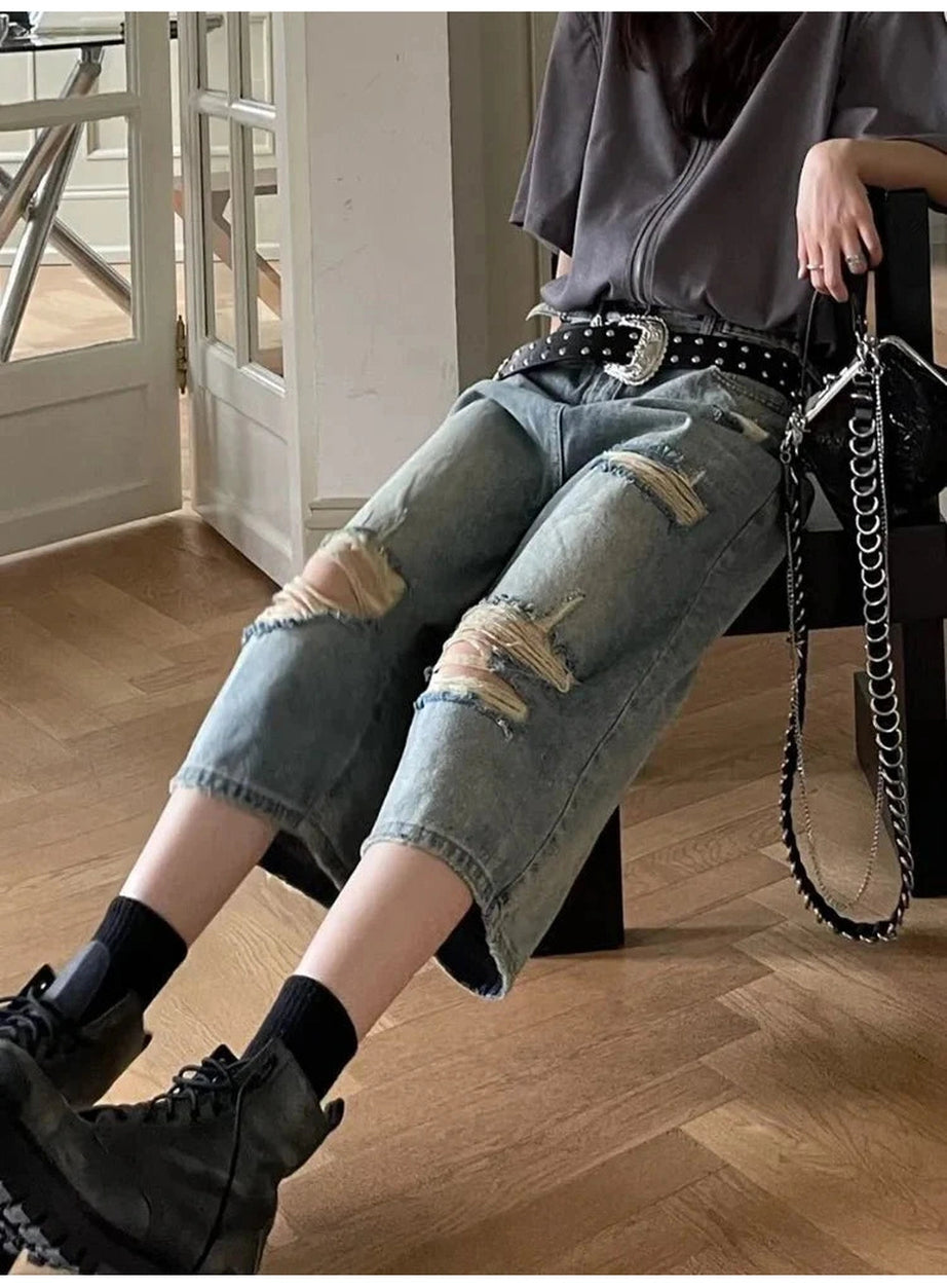 Y2k Blue Ripped Boyfriend Shorts