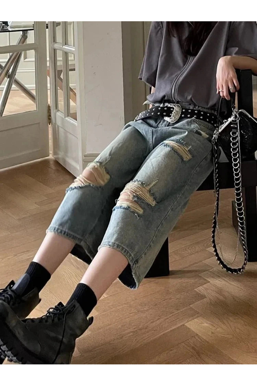 Y2k Blue Ripped Boyfriend Shorts