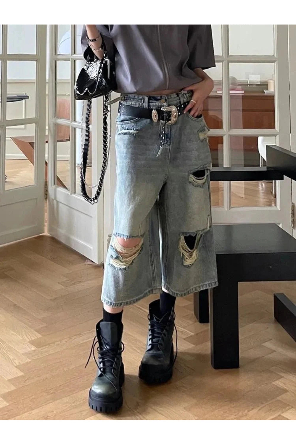 Y2k Blue Ripped Boyfriend Shorts