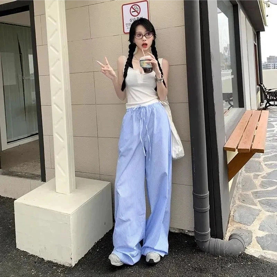 Y2k Blue Stripe Wide Leg Pants