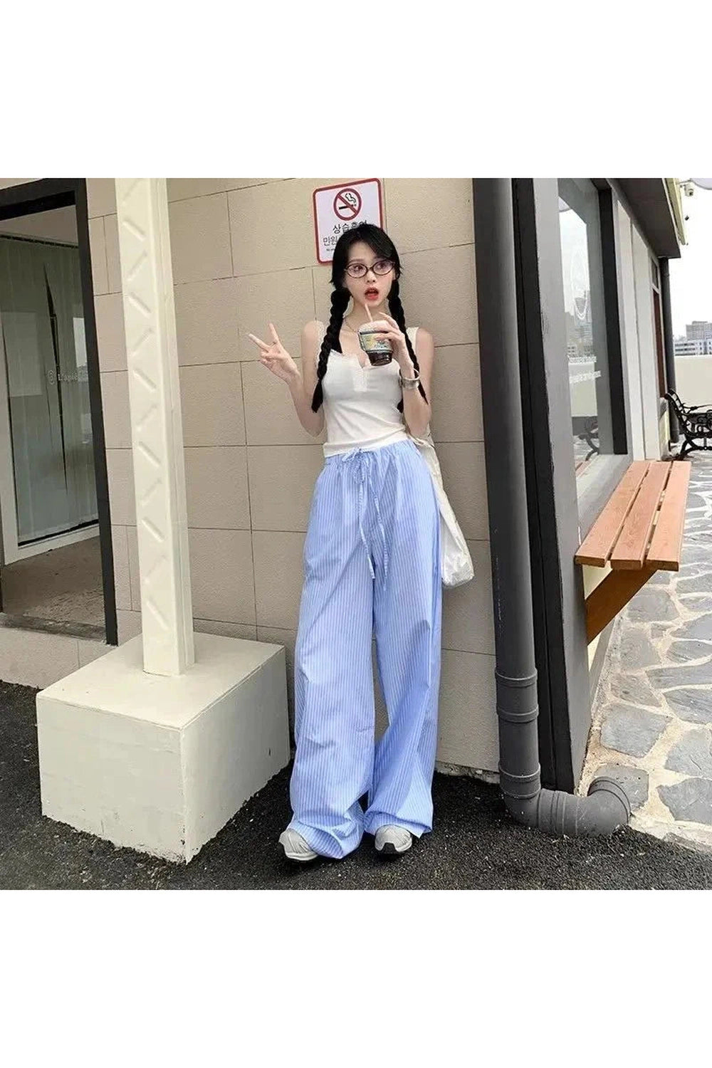 Y2k Blue Stripe Wide Leg Pants