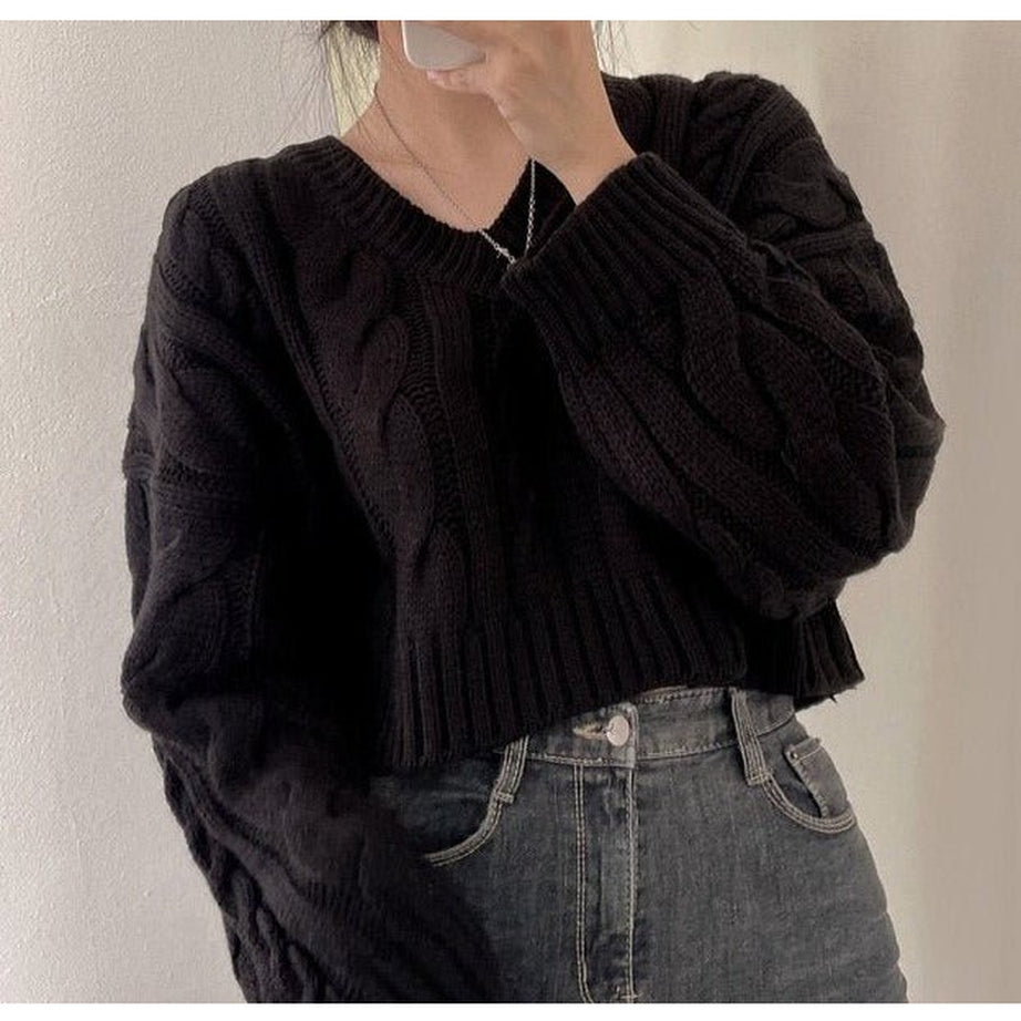 Y2k Blue V Neck Winter Sweater