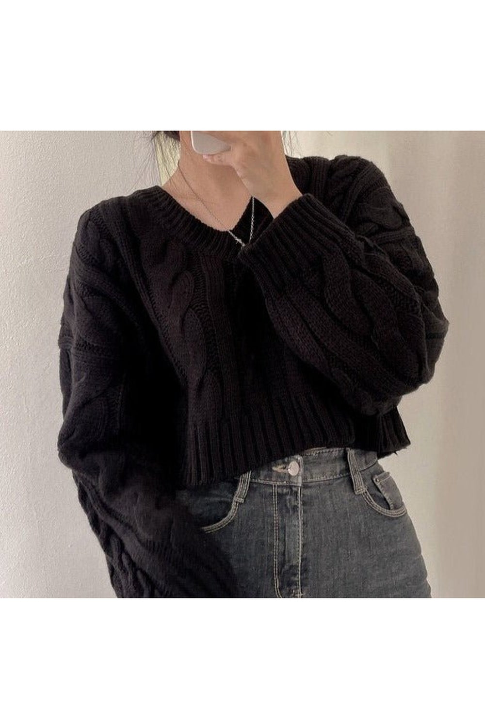 Y2k Blue V Neck Winter Sweater